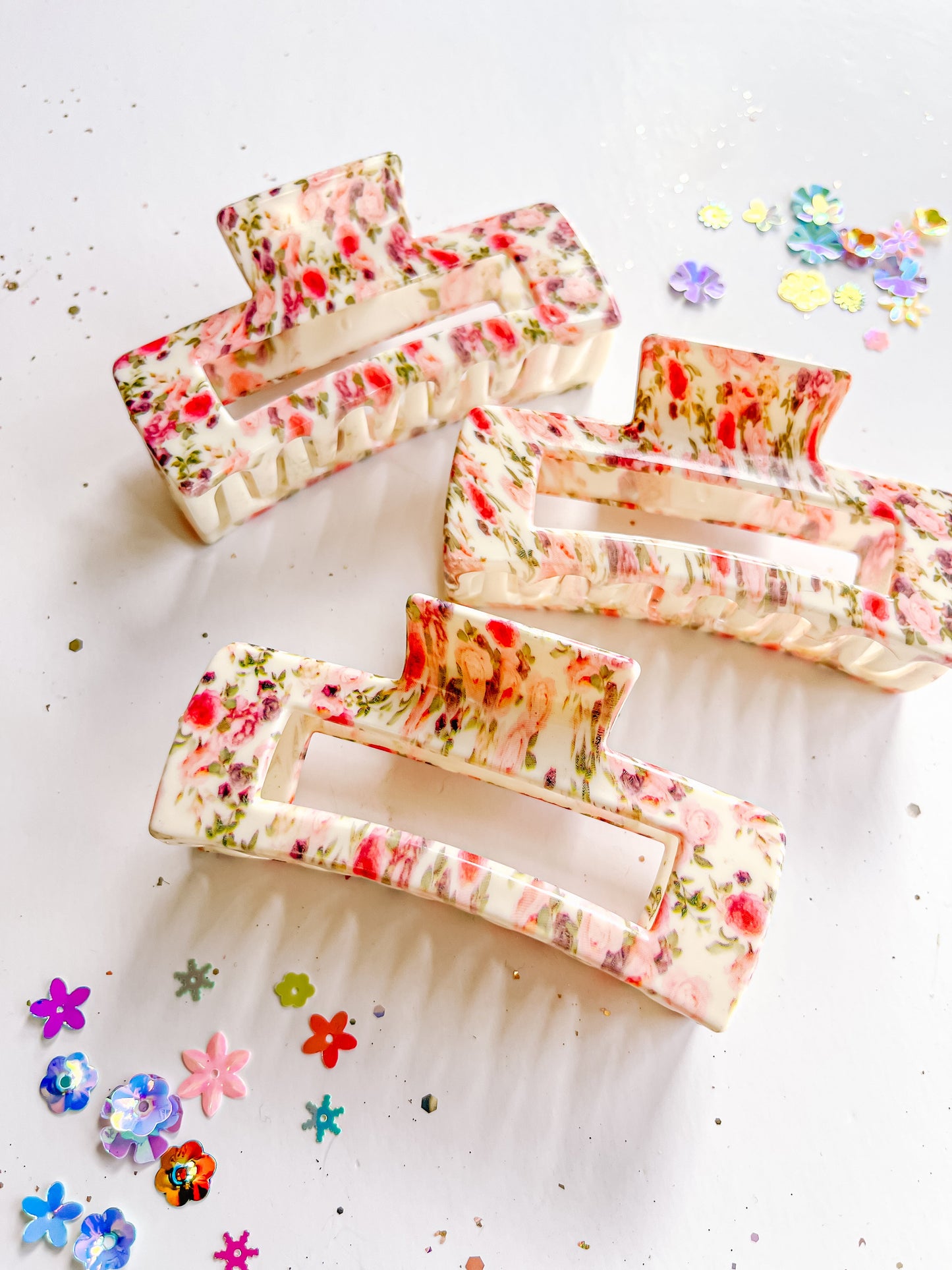 Pink Purple Floral Medium Claw Clip