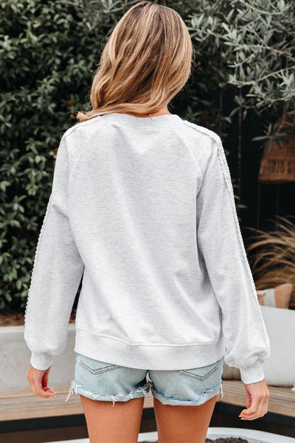 Peyton Lace Patchwork Raglan Sleeve Crew Neck Sweatshirt