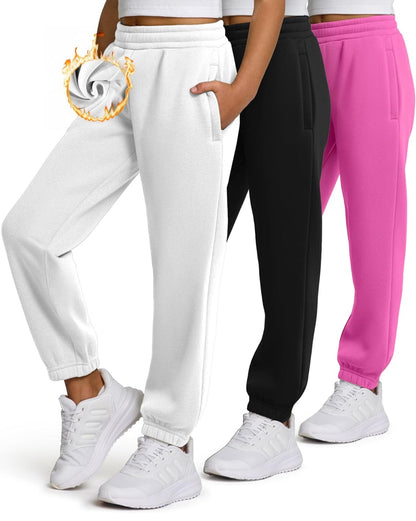 Girls 3-Pack Sweatpants - Fleece Joggers with Pockets | AURORE LUXURE