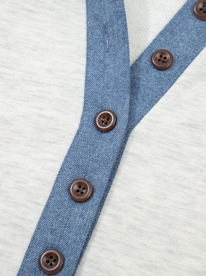 Color Block Button Detail Long Sleeve Top