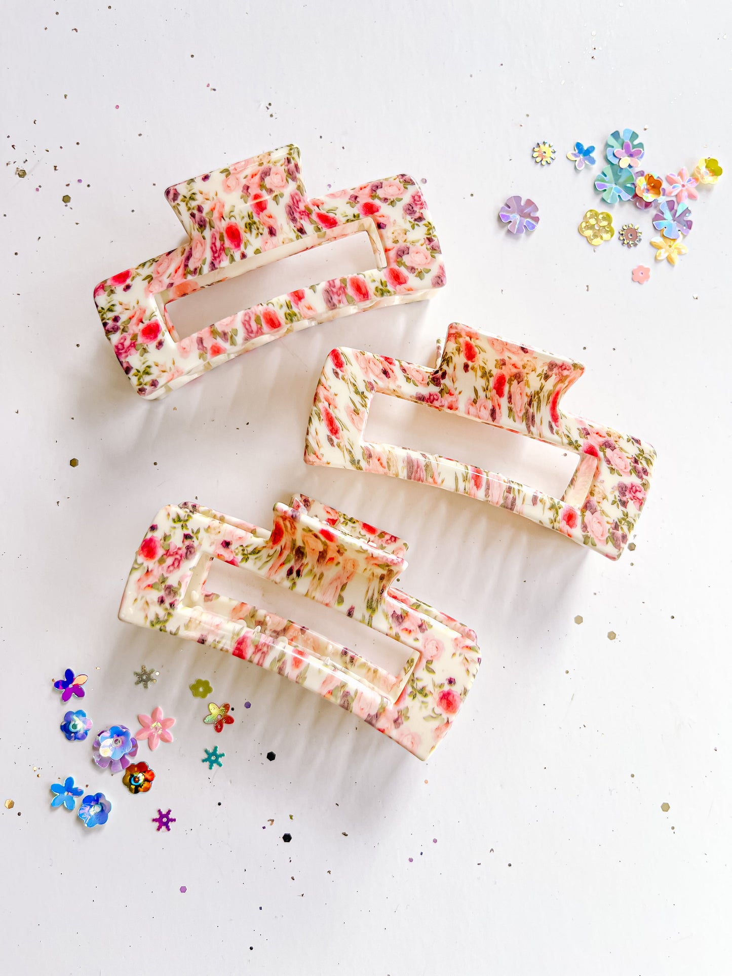 Pink Purple Floral Medium Claw Clip