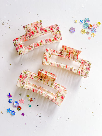 Pink Purple Floral Medium Claw Clip