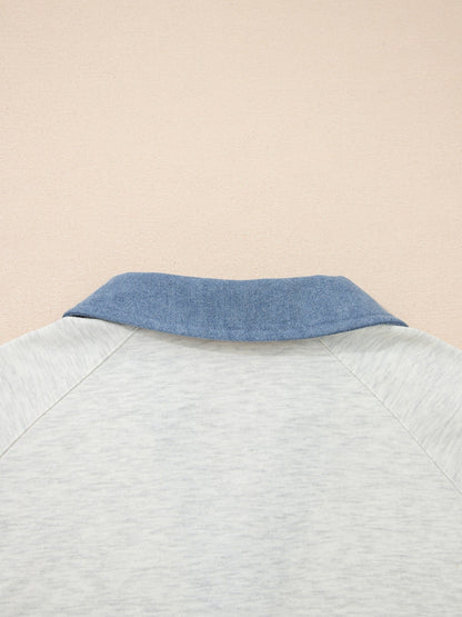 Color Block Button Detail Long Sleeve Top