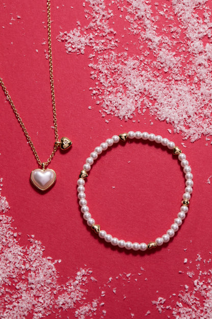 Pearl Heart Duo Charm Necklace