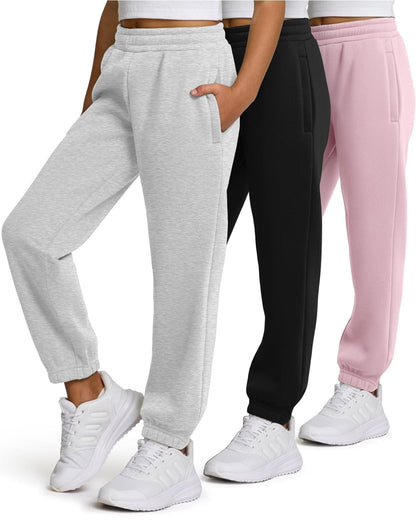 Girls 3-Pack Sweatpants - Fleece Joggers with Pockets | AURORE LUXURE