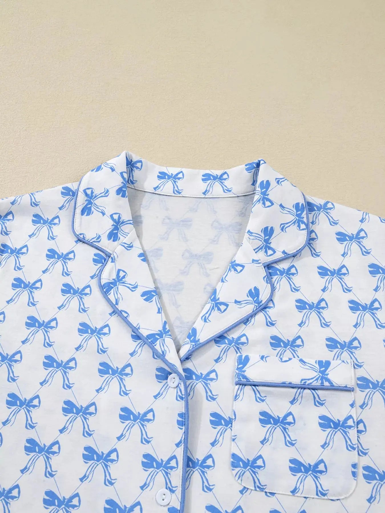 Bow Print Long Sleeve Shirt and Pants Pajama Set