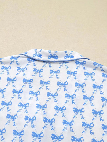 Bow Print Long Sleeve Shirt and Pants Pajama Set