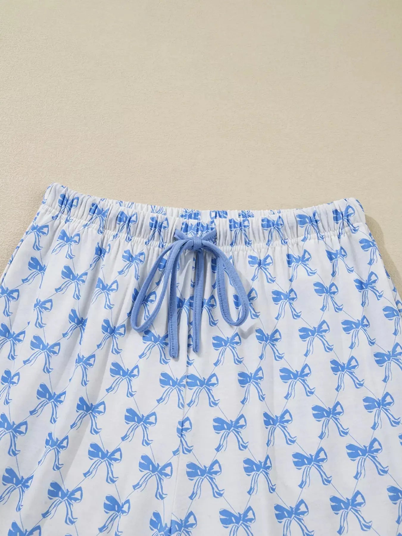 Bow Print Long Sleeve Shirt and Pants Pajama Set