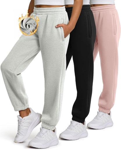 Girls 3-Pack Sweatpants - Fleece Joggers with Pockets | AURORE LUXURE