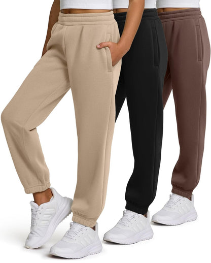 Girls 3-Pack Sweatpants - Fleece Joggers with Pockets | AURORE LUXURE