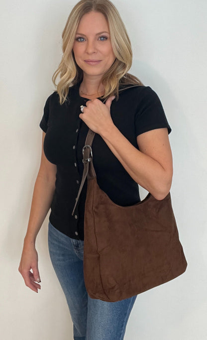 Sully Suede Hobo Bag-Brown