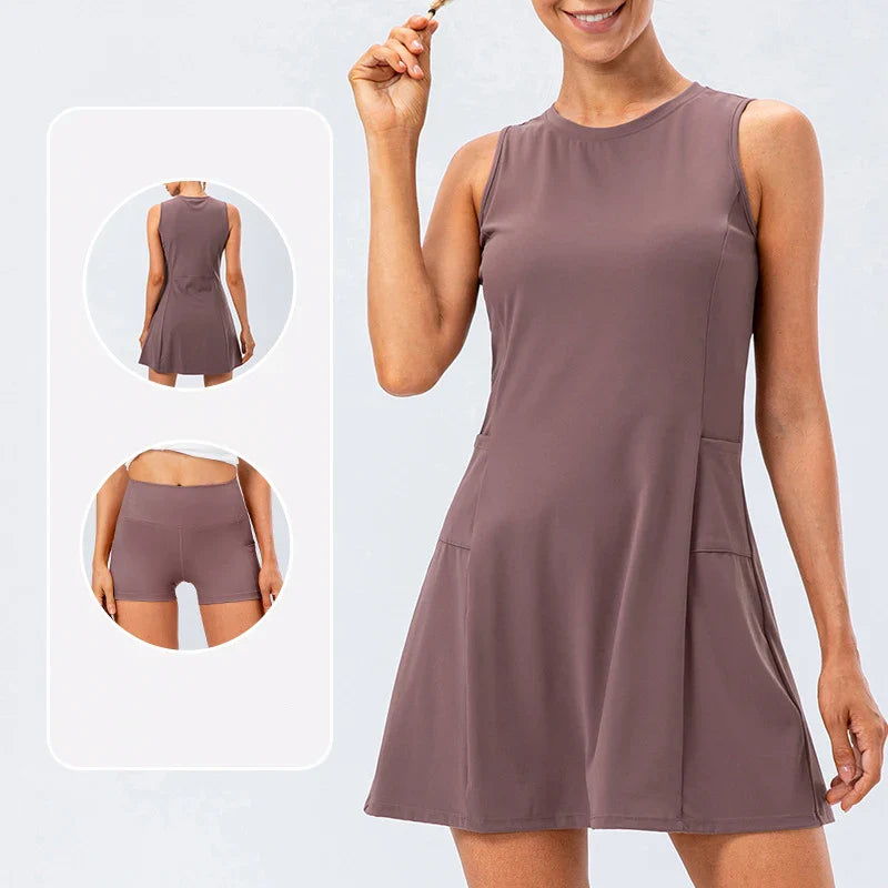 Women's Tennis Dress With Separate Shorts Sleeveless