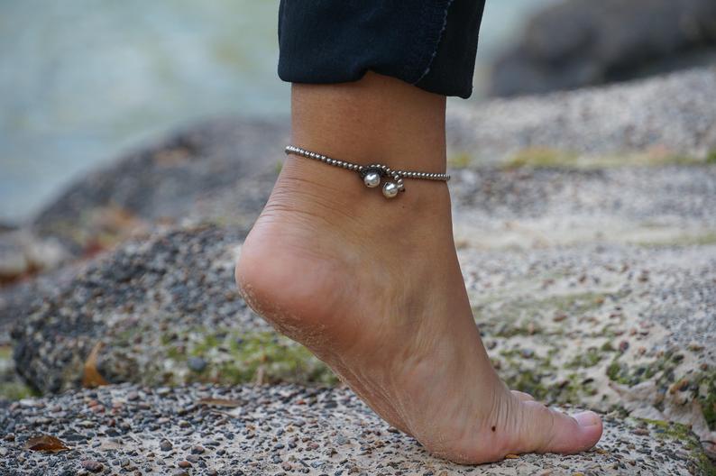 Boho Silver Anklet With Red Elephant Charm Beach Summer