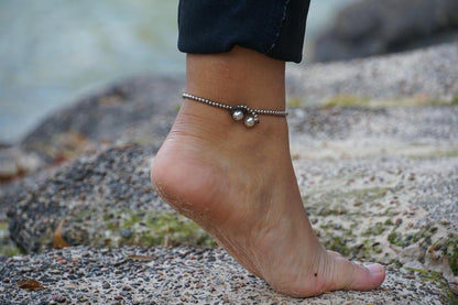 Boho Silver Anklet White Beaded Adjustable Beach Jewelry