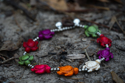 Colorful Turtle Boho Silver Anklet For Beach Summer